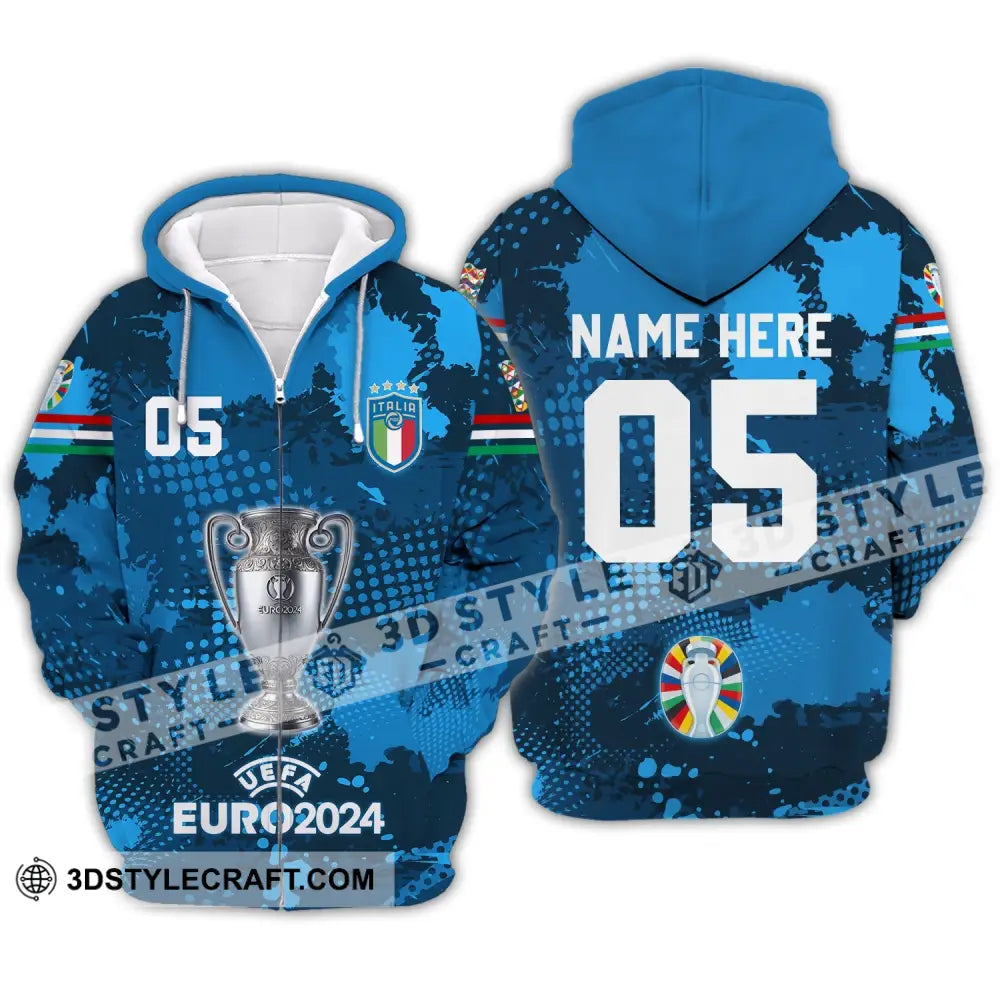 Unisex Shirt - Custom Name And Number Euro 2024 Cup Of Italia National Team Zipper Hoodie / S