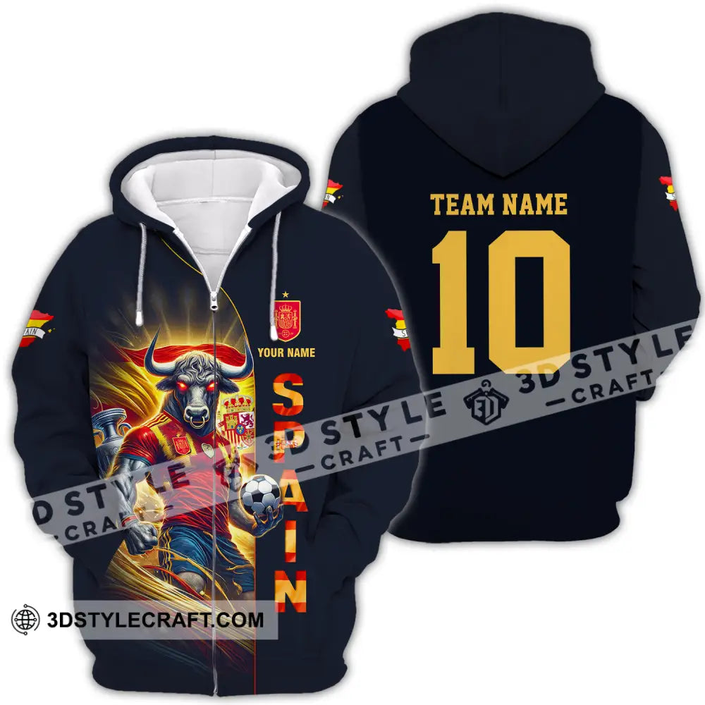 Unisex Shirt - Custom Name And Number Euro 2024 Cup Spain Team Zipper Hoodie / S T-Shirt