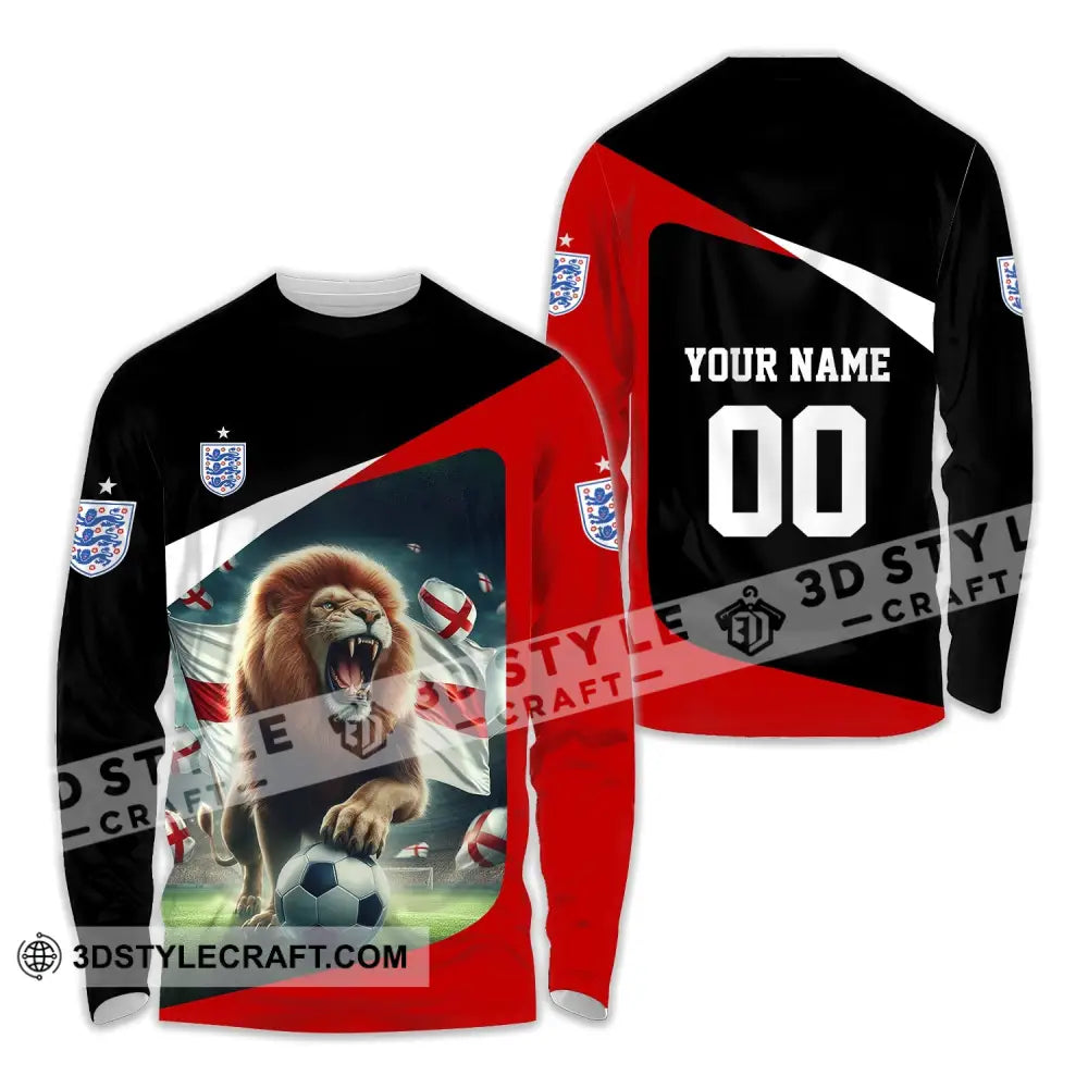 Unisex Shirt - Custom Name And Number Euro 2024 England Lion Line Long Sleeve / S T-Shirt