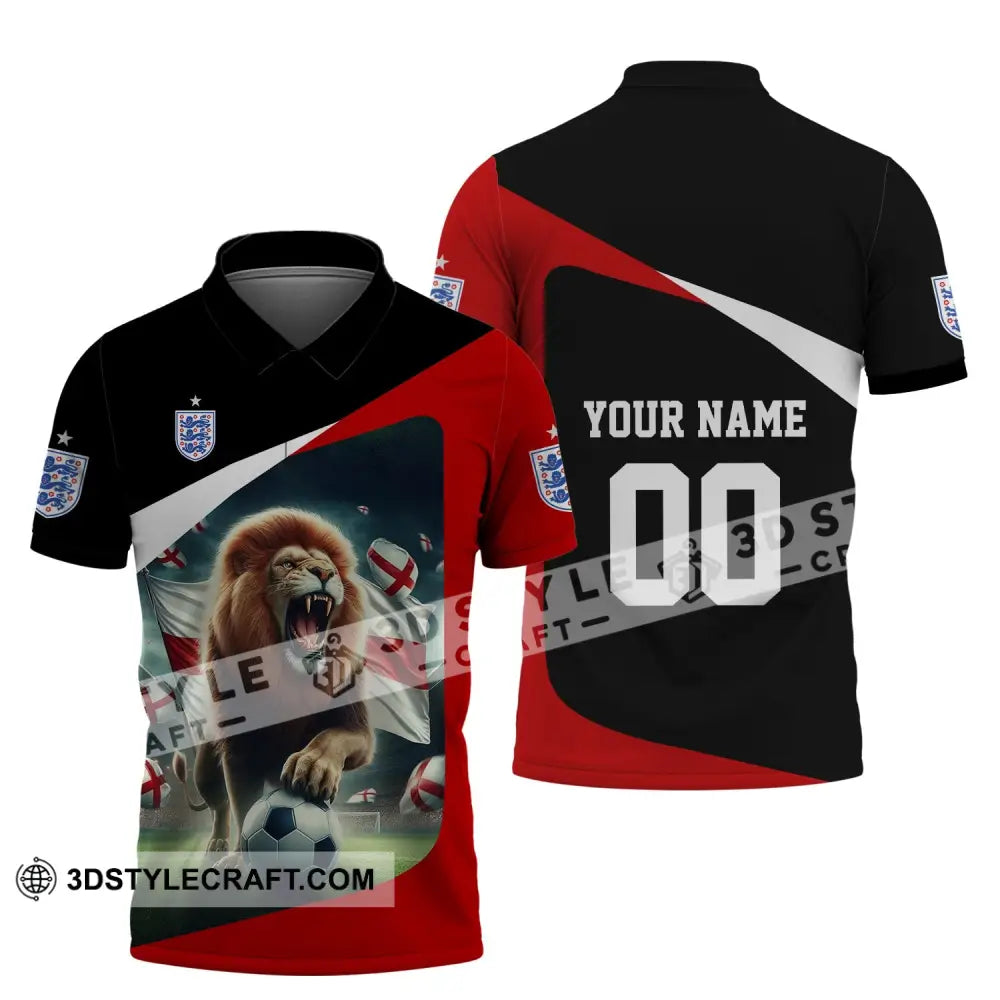 Unisex Shirt - Custom Name And Number Euro 2024 England Lion Line Polo / S T-Shirt