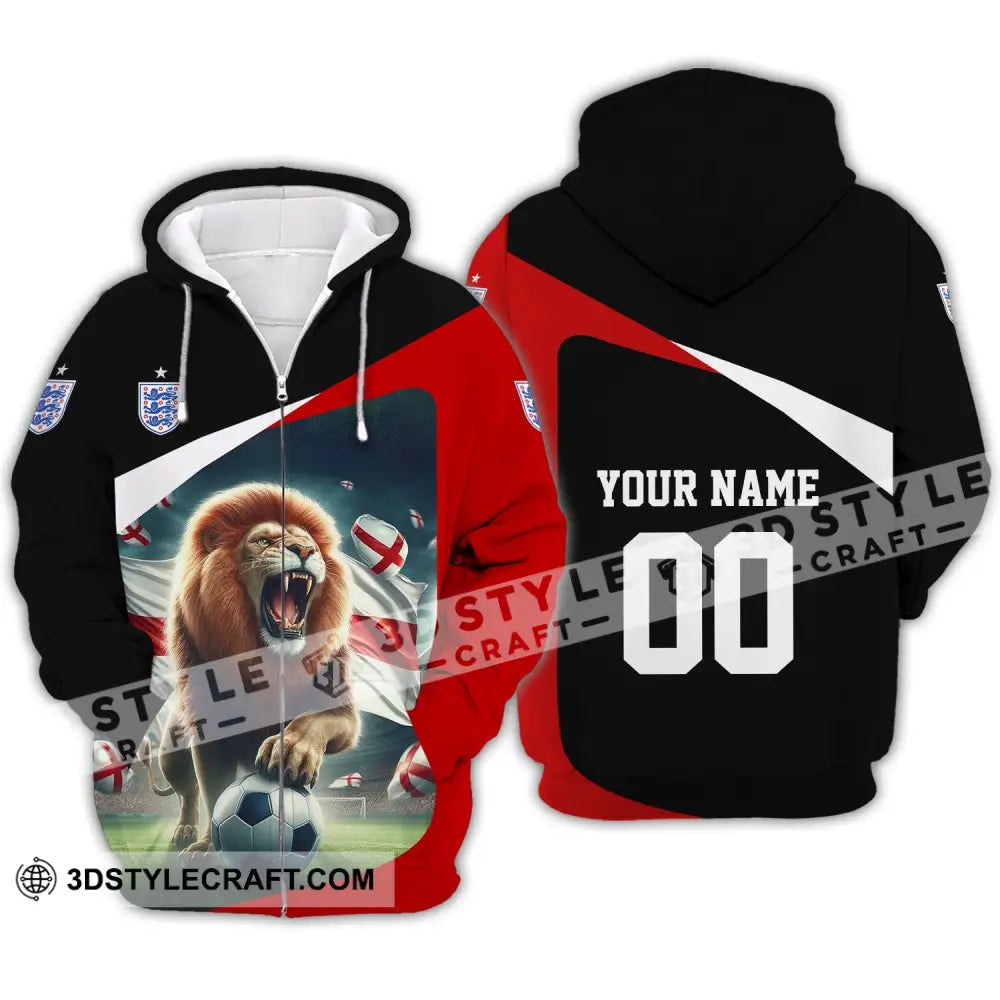 Unisex Shirt - Custom Name And Number Euro 2024 England Lion Line Zipper Hoodie / S T-Shirt