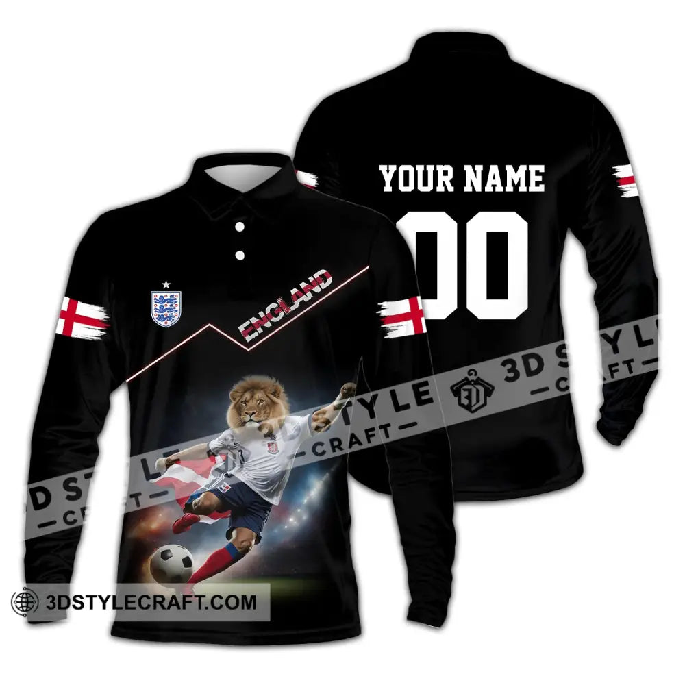 Unisex Shirt - Custom Name And Number Euro 2024 England Lion Long Sleeve Polo / S T-Shirt