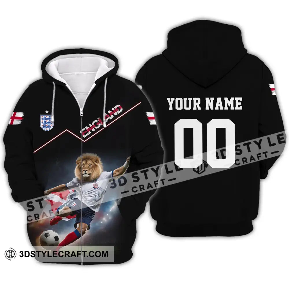 Unisex Shirt - Custom Name And Number Euro 2024 England Lion Zipper Hoodie / S T-Shirt