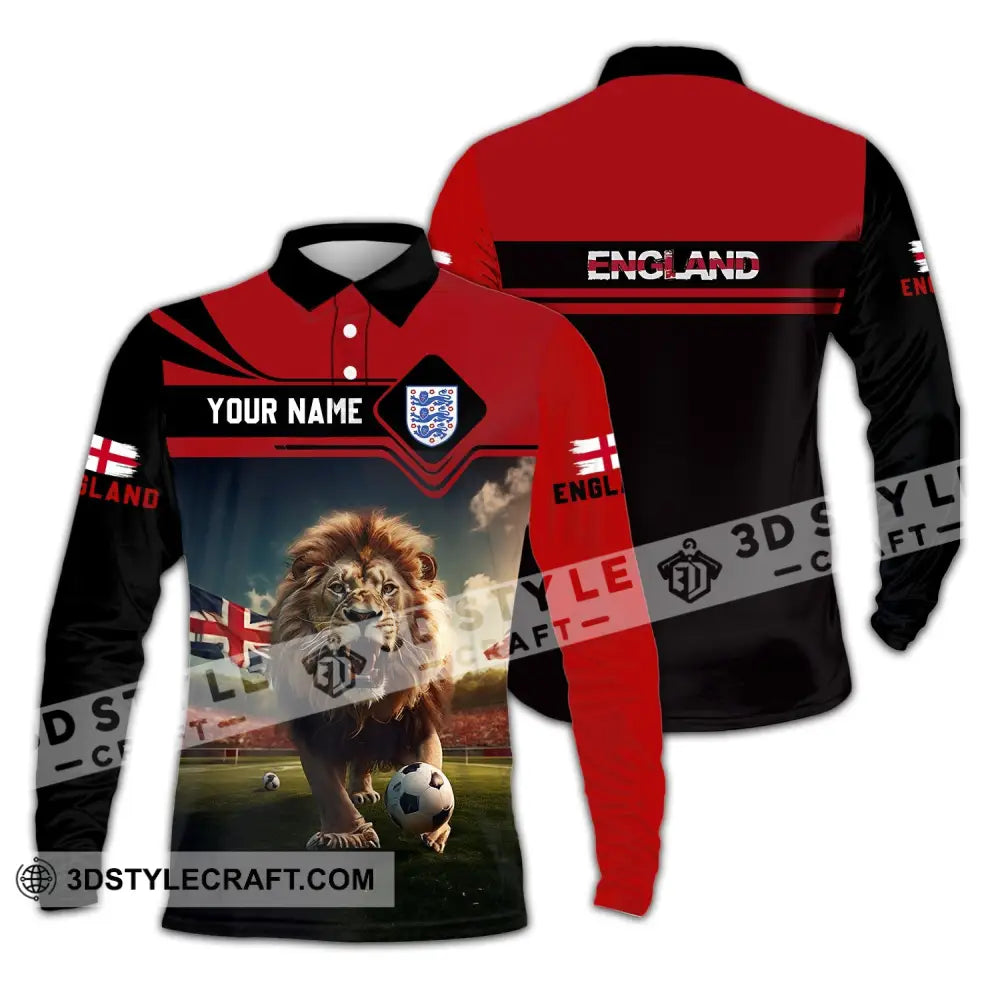 Unisex Shirt - Custom Name And Number Euro 2024 England Team Lover Lion Long Sleeve Polo / S T-Shirt