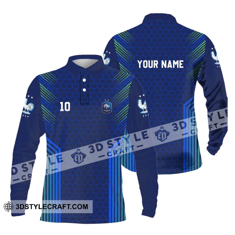 Unisex Shirt - Custom Name And Number Euro 2024 Fff France National Team Long Sleeve Polo / S