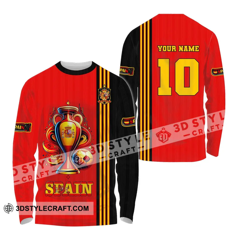 Unisex Shirt Custom Name And Number Euro 2024 Football Spain Polo Hoodie Long Sleeve / S T-Shirt