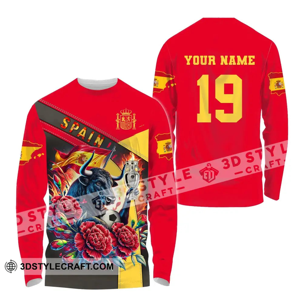 Unisex Shirt Custom Name And Number Euro 2024 Football Spain Polo Hoodie Long Sleeve / S T-Shirt