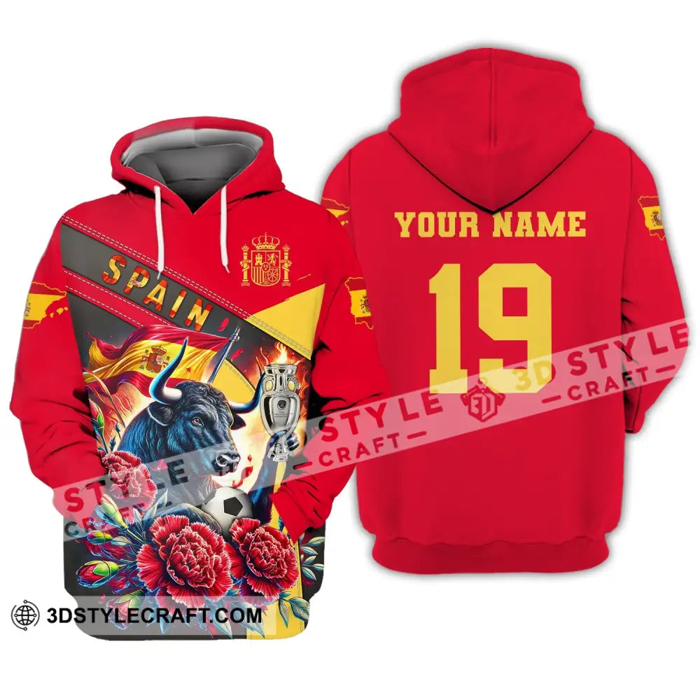 Unisex Shirt Custom Name And Number Euro 2024 Football Spain Polo Hoodie Long Sleeve / S T-Shirt