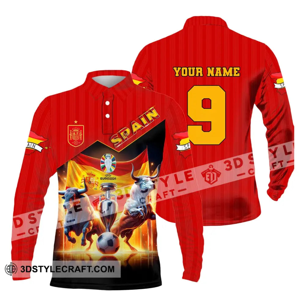 Unisex Shirt Custom Name And Number Euro 2024 Football Spain Polo Hoodie Long Sleeve / S T-Shirt