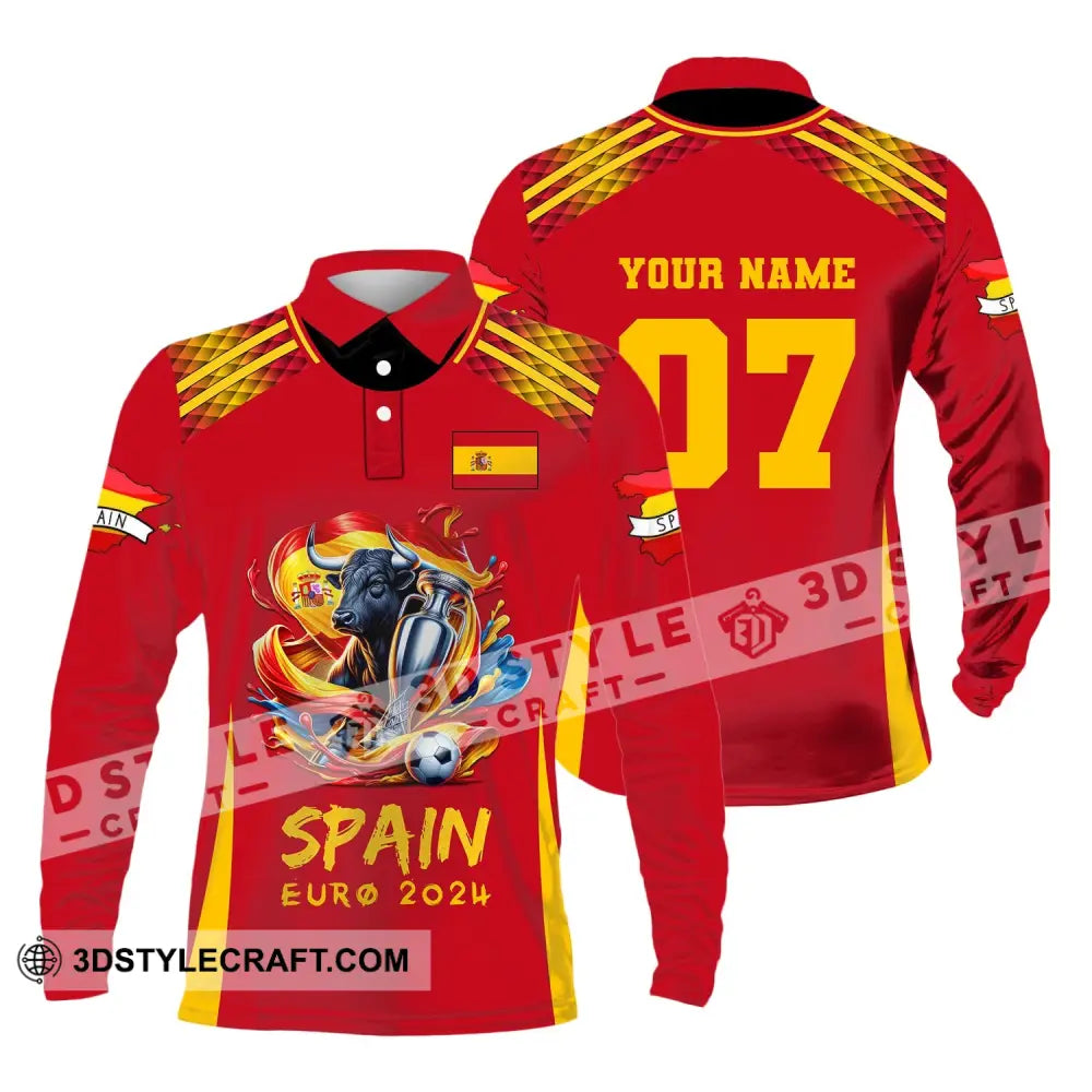 Unisex Shirt Custom Name And Number Euro 2024 Football Spain Polo Hoodie Long Sleeve / S T-Shirt