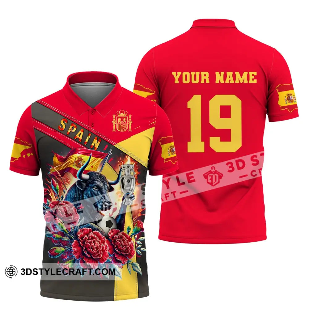 Unisex Shirt Custom Name And Number Euro 2024 Football Spain Polo Hoodie Long Sleeve / S T-Shirt