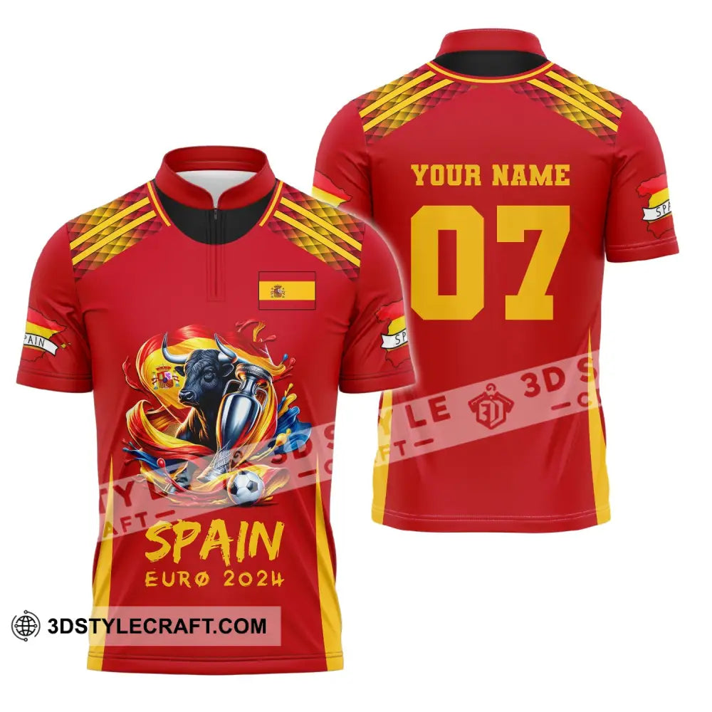 Unisex Shirt Custom Name And Number Euro 2024 Football Spain Polo Hoodie Long Sleeve Zipper / S