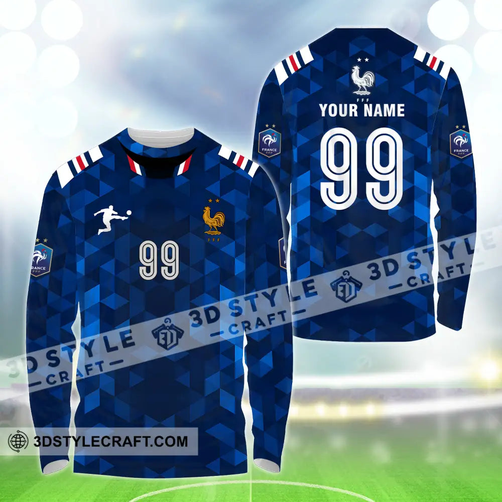 Unisex Shirt - Custom Name And Number Euro 2024 France Fff National Team Blue Long Sleeve / S