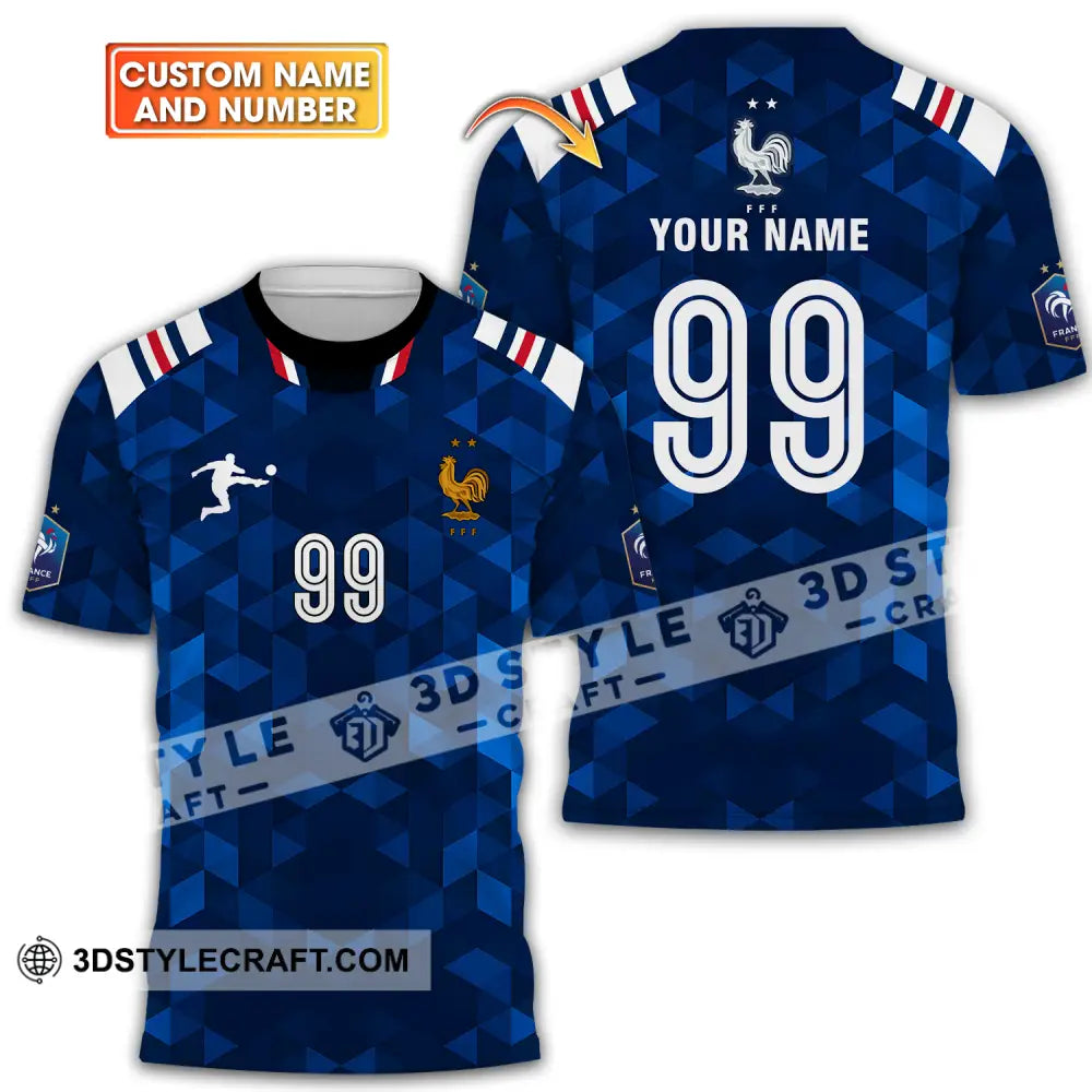 Unisex Shirt - Custom Name And Number Euro 2024 France Fff National Team Blue T-Shirt