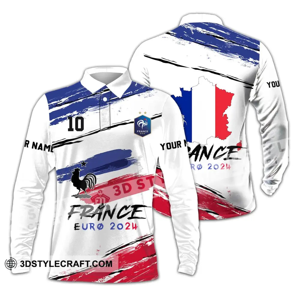 Unisex Shirt - Custom Name And Number Euro 2024 France Long Sleeve Polo / S T-Shirt