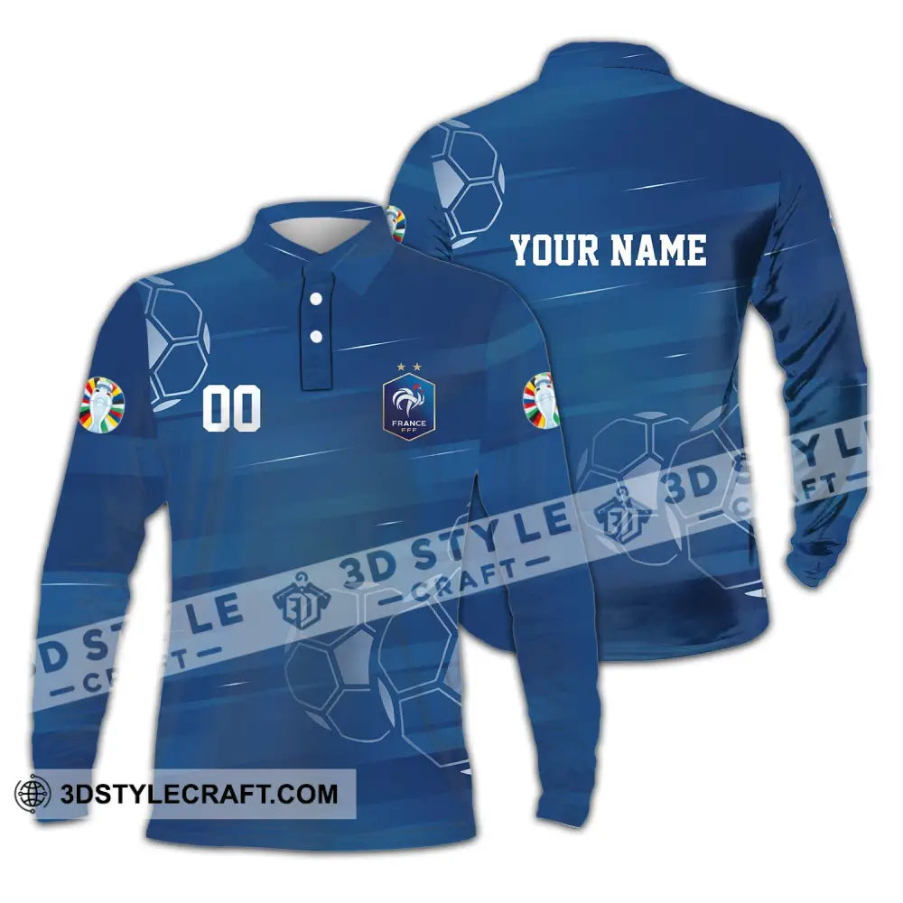 Unisex Shirt - Custom Name And Number Euro 2024 France National Team Long Sleeve Polo / S T-Shirt