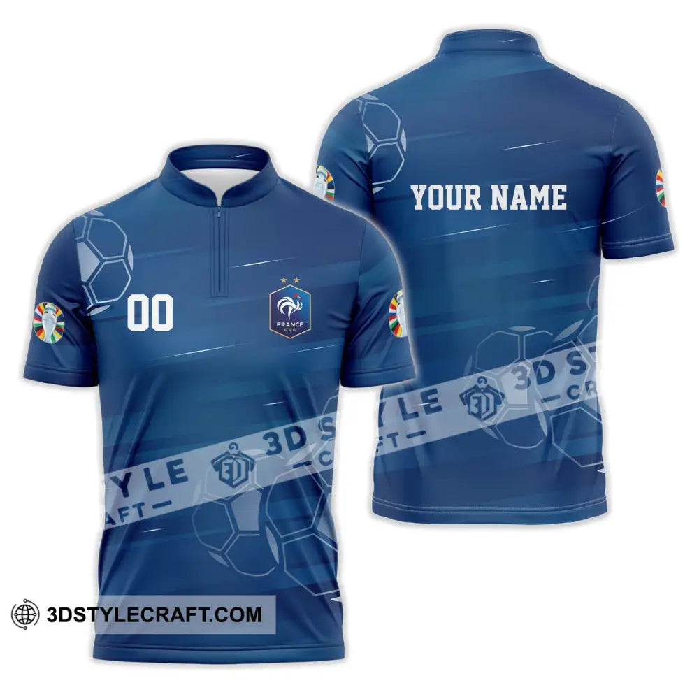 Unisex Shirt - Custom Name And Number Euro 2024 France National Team Zipper Polo / S T-Shirt