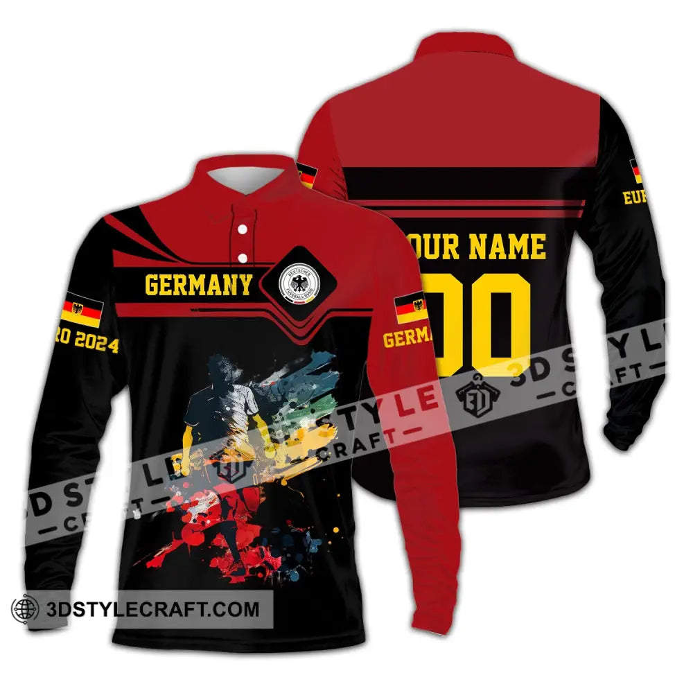 Unisex Shirt - Custom Name And Number Euro 2024 Germany Team Black Red Long Sleeve Polo / S T-Shirt