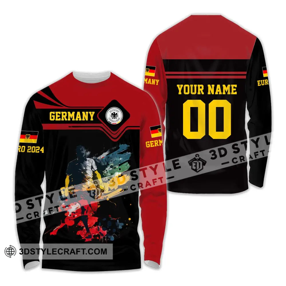 Unisex Shirt - Custom Name And Number Euro 2024 Germany Team Black Red Long Sleeve / S T-Shirt