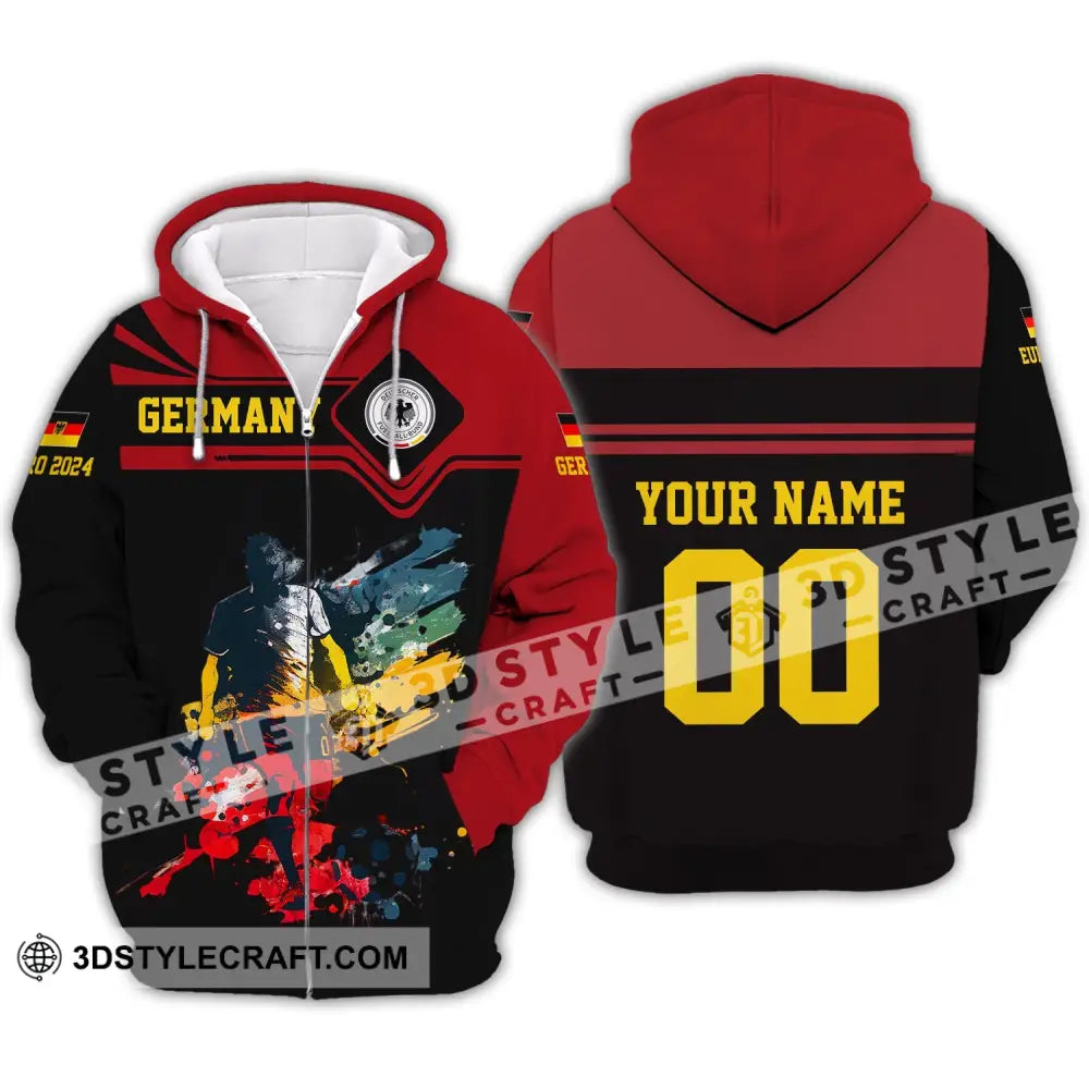 Unisex Shirt - Custom Name And Number Euro 2024 Germany Team Black Red Zipper Hoodie / S T-Shirt