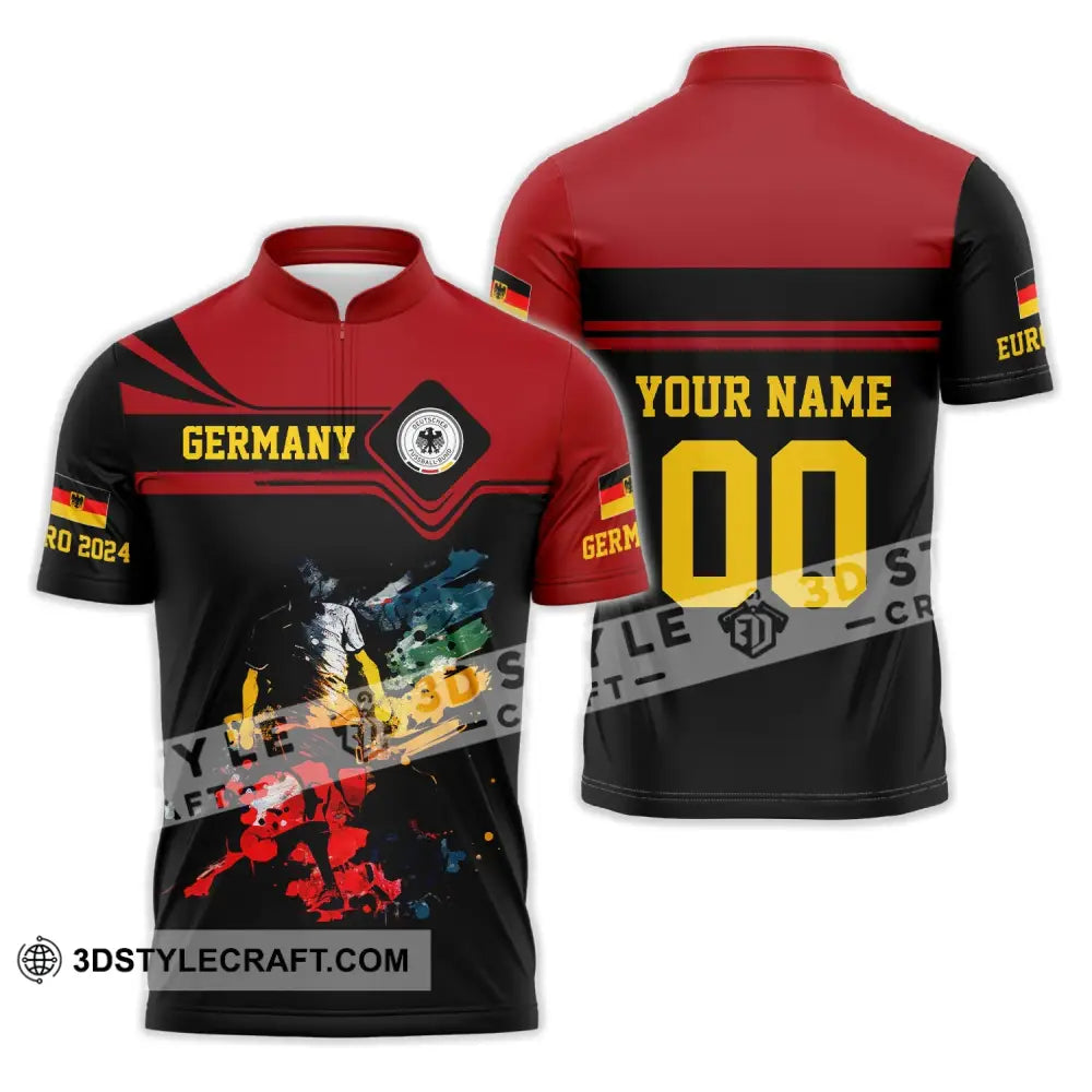 Unisex Shirt - Custom Name And Number Euro 2024 Germany Team Black Red Zipper Polo / S T-Shirt