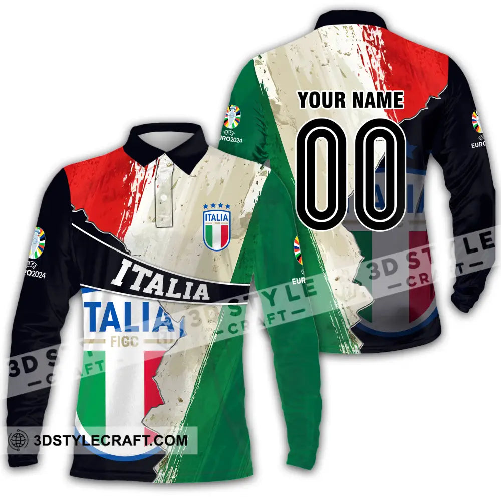 Unisex Shirt - Custom Name And Number Euro 2024 Italia Long Sleeve Polo / S T-Shirt