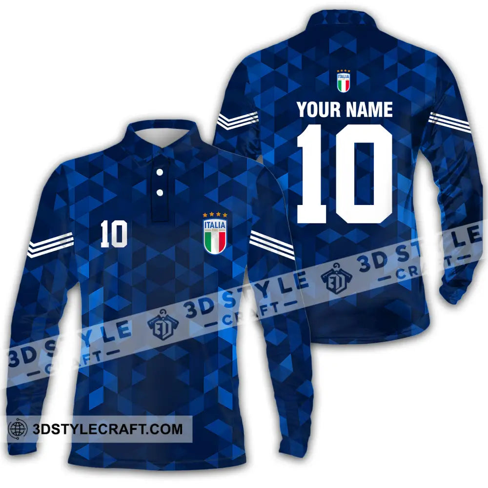 Unisex Shirt - Custom Name And Number Euro 2024 Italia National Team Blue Long Sleeve Polo / S