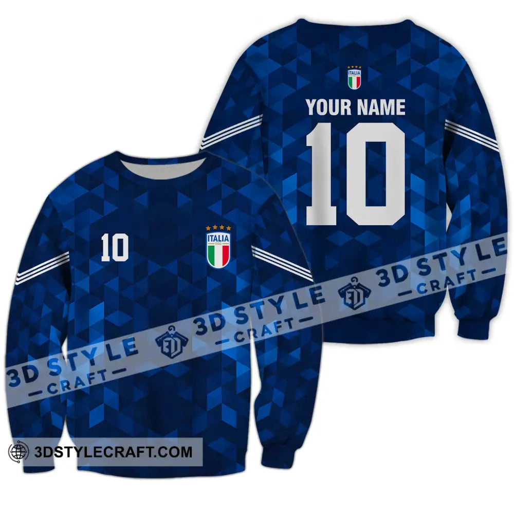 Unisex Shirt - Custom Name And Number Euro 2024 Italia National Team Blue Long Sleeve / S T-Shirt