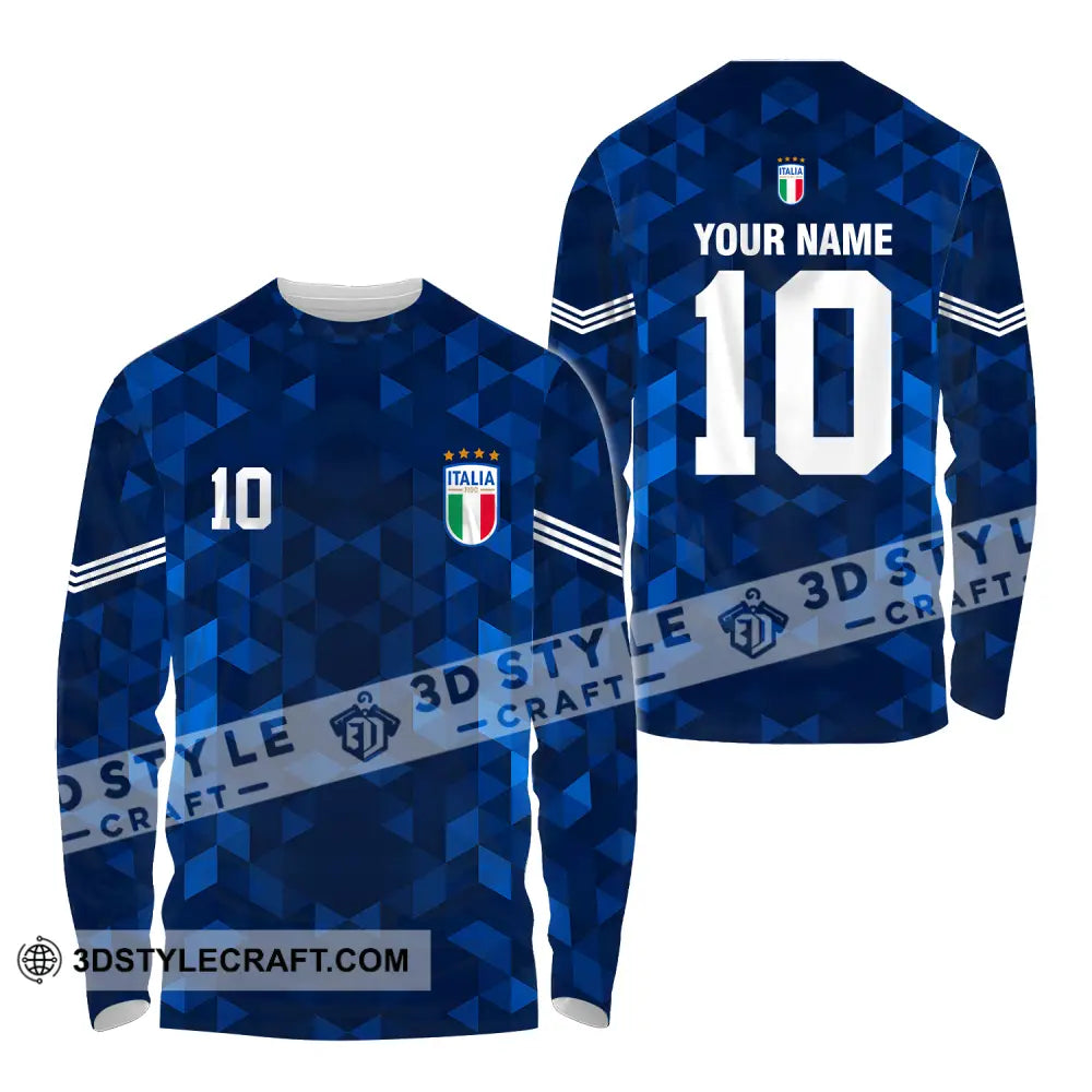 Unisex Shirt - Custom Name And Number Euro 2024 Italia National Team Blue Long Sleeve / S T-Shirt