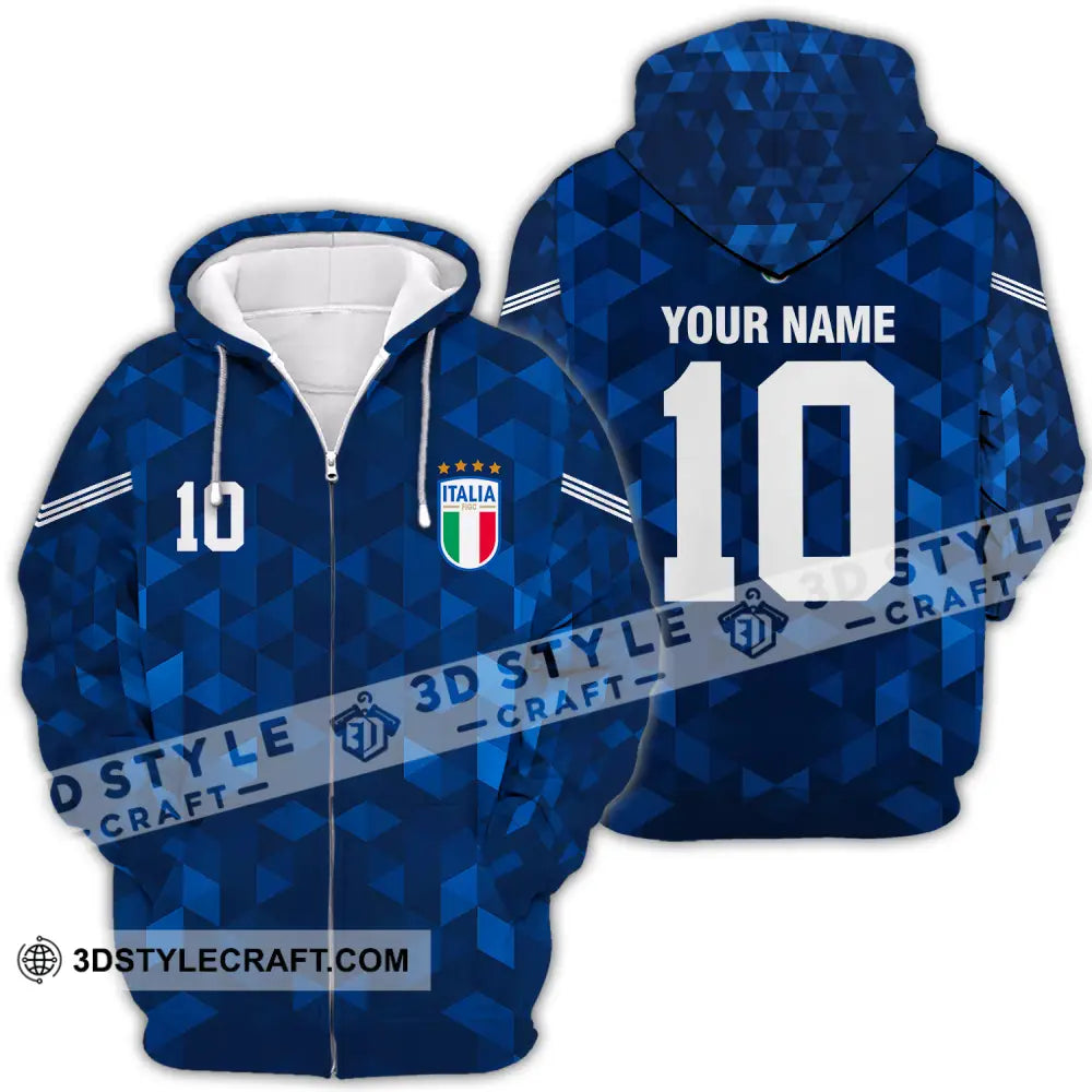 Unisex Shirt - Custom Name And Number Euro 2024 Italia National Team Blue Zipper Hoodie / S T-Shirt