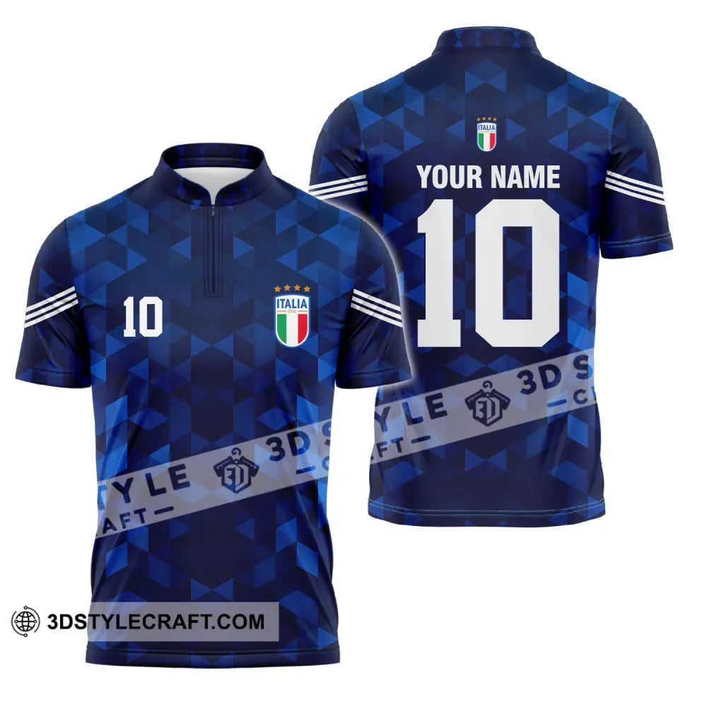 Unisex Shirt - Custom Name And Number Euro 2024 Italia National Team Blue Zipper Polo / S T-Shirt