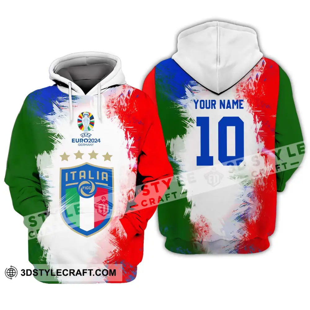 Unisex Shirt - Custom Name And Number Euro 2024 Italia National Team Flag Color Hoodie / S T-Shirt