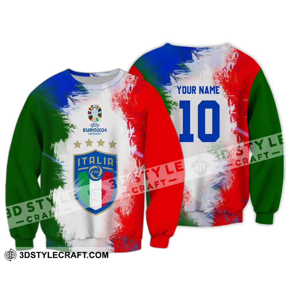 Unisex Shirt - Custom Name And Number Euro 2024 Italia National Team Flag Color Long Sleeve / S