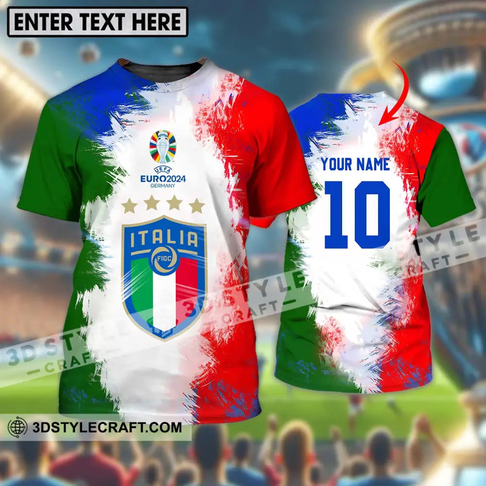 Unisex Shirt - Custom Name And Number Euro 2024 Italia National Team Flag Color T-Shirt