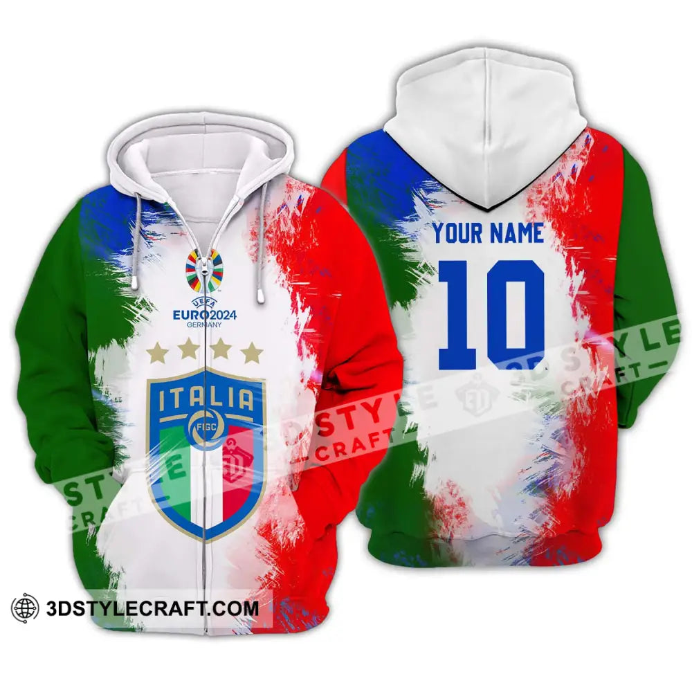 Unisex Shirt - Custom Name And Number Euro 2024 Italia National Team Flag Color Zipper Hoodie / S