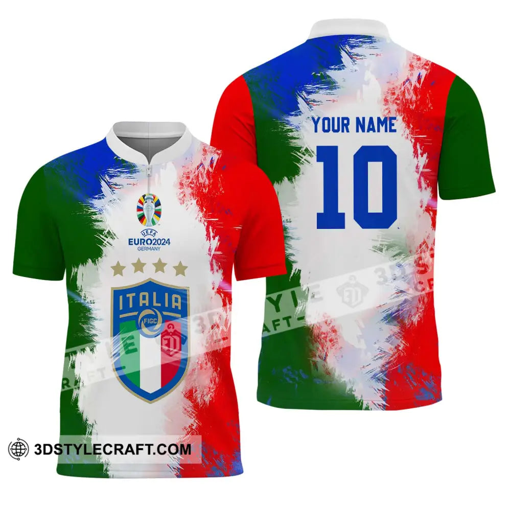 Unisex Shirt - Custom Name And Number Euro 2024 Italia National Team Flag Color Zipper Polo / S