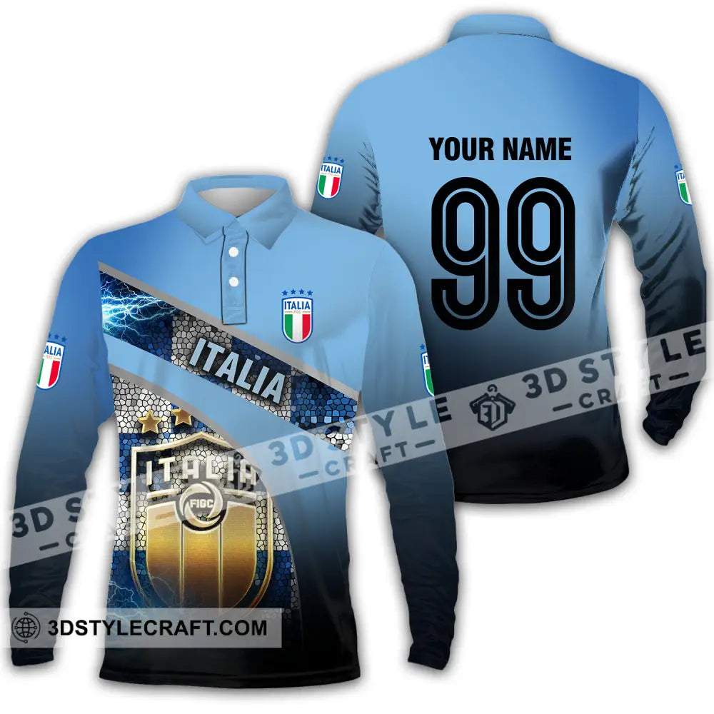 Unisex Shirt - Custom Name And Number Euro 2024 Italia National Team Long Sleeve Polo / S T-Shirt