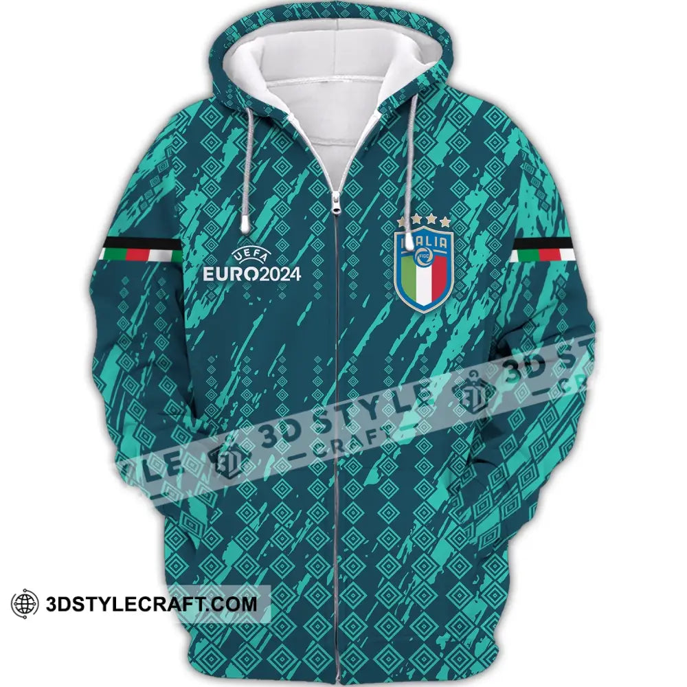 Unisex Shirt - Custom Name And Number Euro 2024 Italia National Team Zipper Hoodie / S T-Shirt