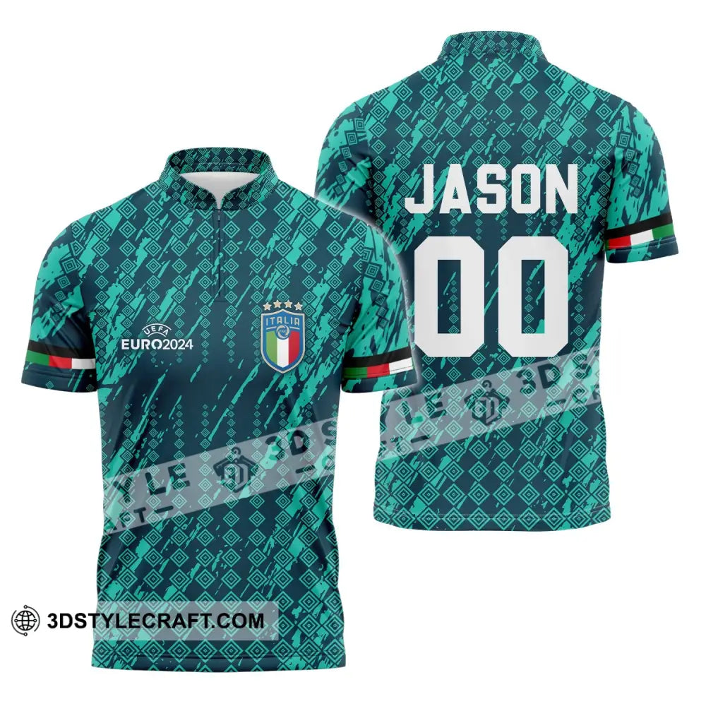 Unisex Shirt - Custom Name And Number Euro 2024 Italia National Team Zipper Polo / S T-Shirt