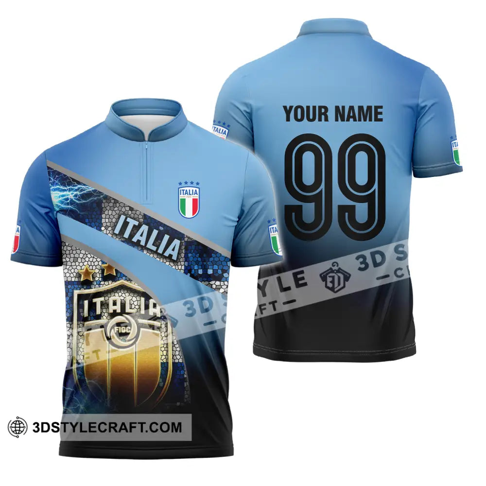 Unisex Shirt - Custom Name And Number Euro 2024 Italia National Team Zipper Polo / S T-Shirt