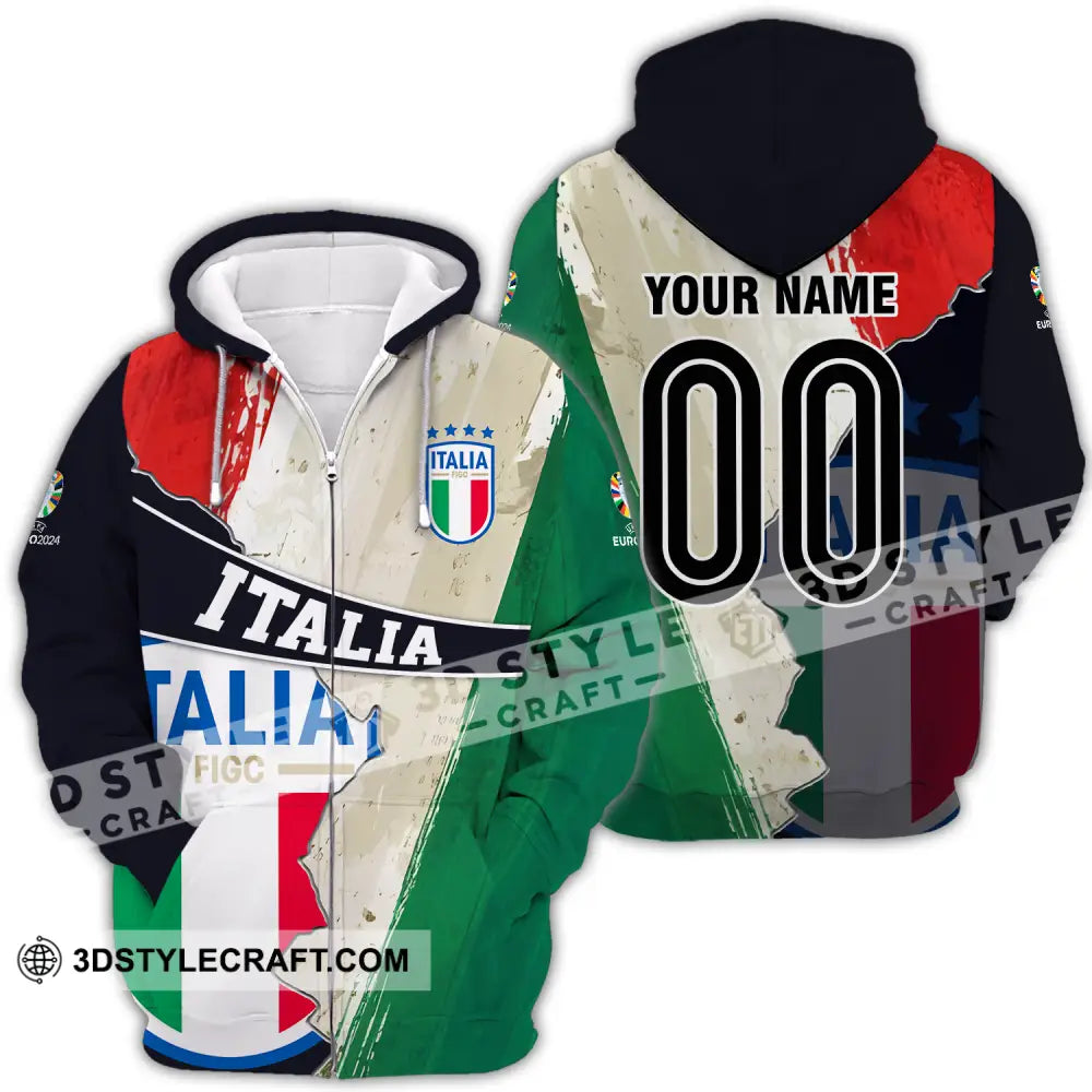 Unisex Shirt - Custom Name And Number Euro 2024 Italia Zipper Hoodie / S T-Shirt