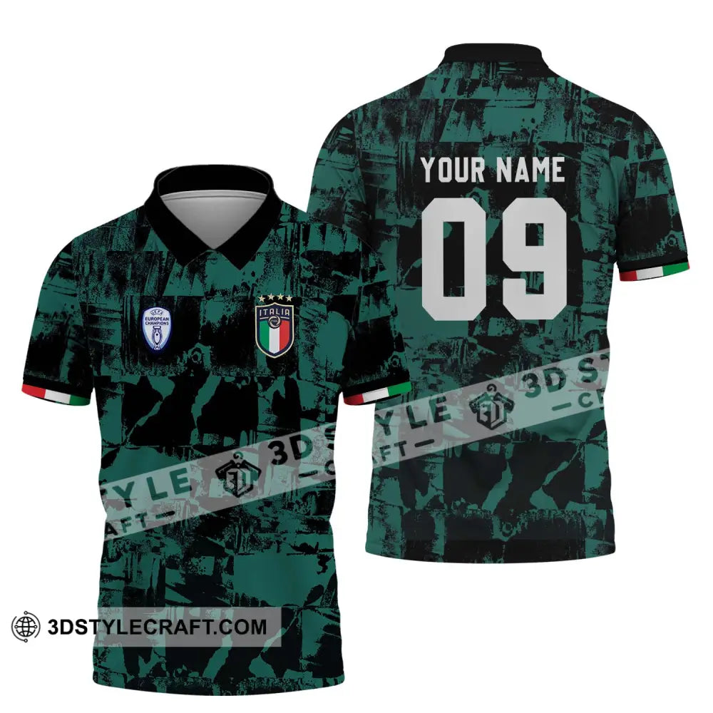 Unisex Shirt - Custom Name And Number Euro 2024 Italy National Team Black Green Polo / S T-Shirt