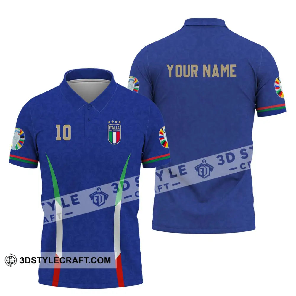 Unisex Shirt - Custom Name And Number Euro 2024 Italy National Team Blue Polo / S T-Shirt