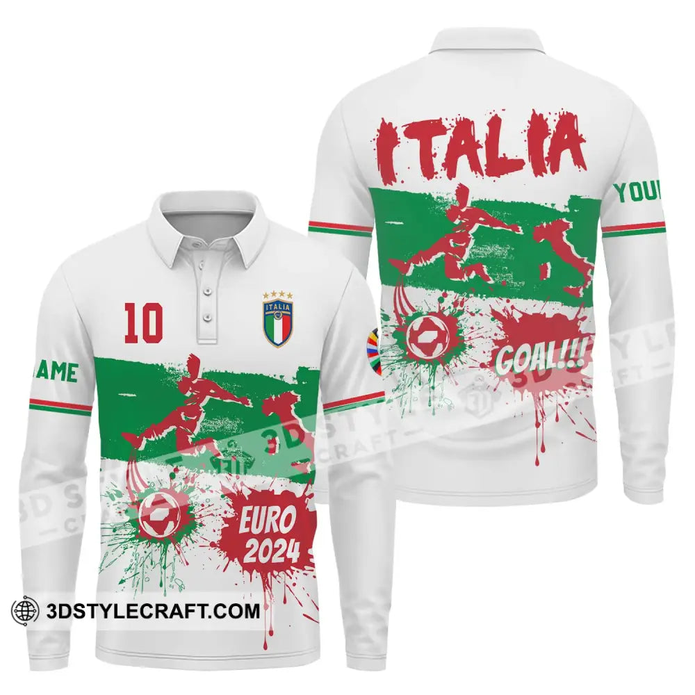 Unisex Shirt - Custom Name And Number Euro 2024 Italy National Team Goal! Long Sleeve Polo / S