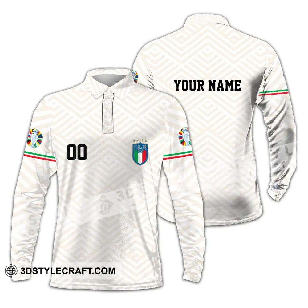 Unisex Shirt - Custom Name And Number Euro 2024 Italy National Team Long Sleeve Polo / S T-Shirt