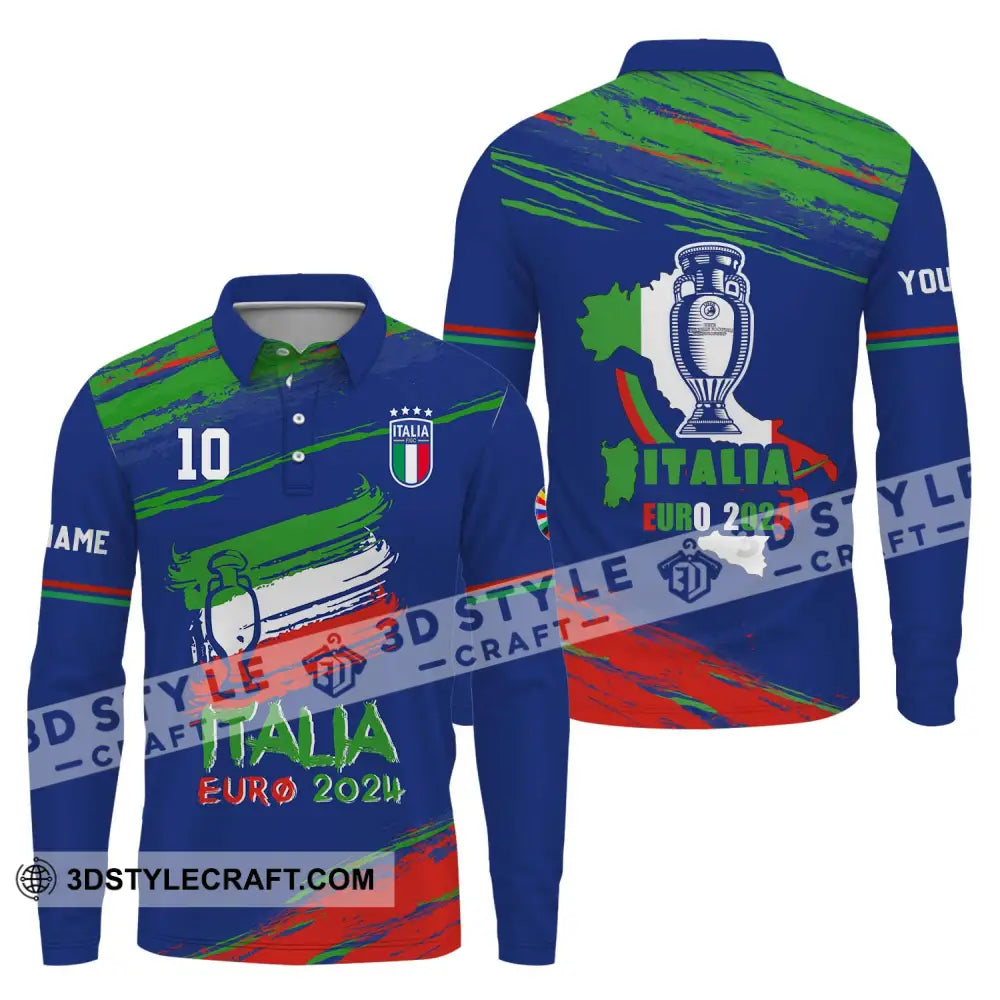 Unisex Shirt - Custom Name And Number Euro 2024 Italy Team Cup Long Sleeve Polo / S T-Shirt