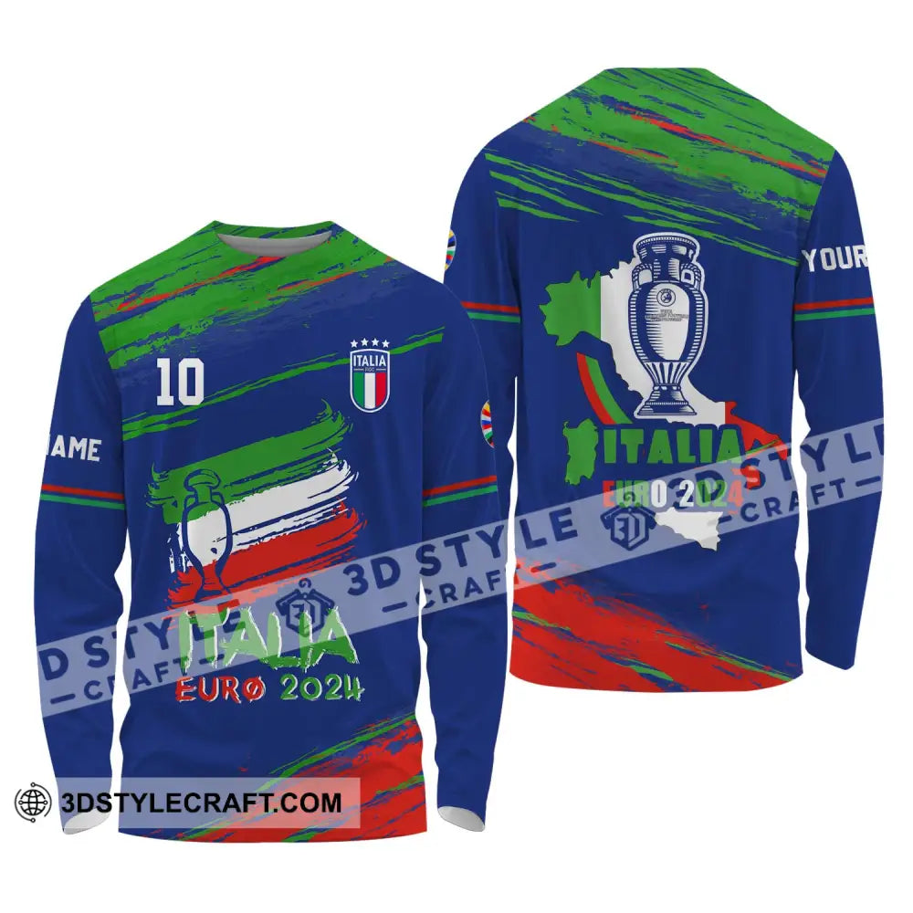 Unisex Shirt - Custom Name And Number Euro 2024 Italy Team Cup Long Sleeve / S T-Shirt