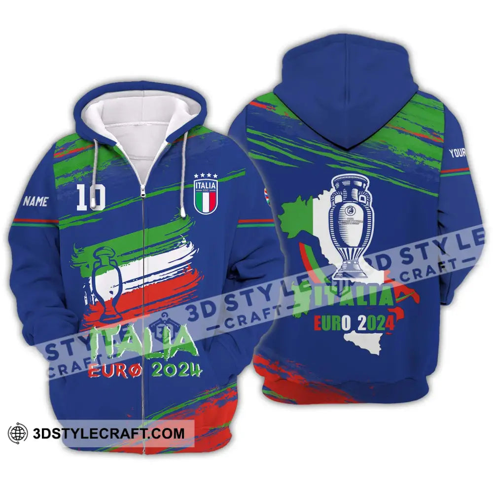 Unisex Shirt - Custom Name And Number Euro 2024 Italy Team Cup Zipper Hoodie / S T-Shirt