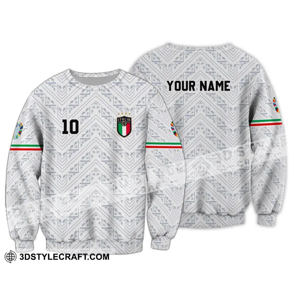 Unisex Shirt - Custom Name And Number Euro 2024 Italy White Line Long Sleeve / S T-Shirt