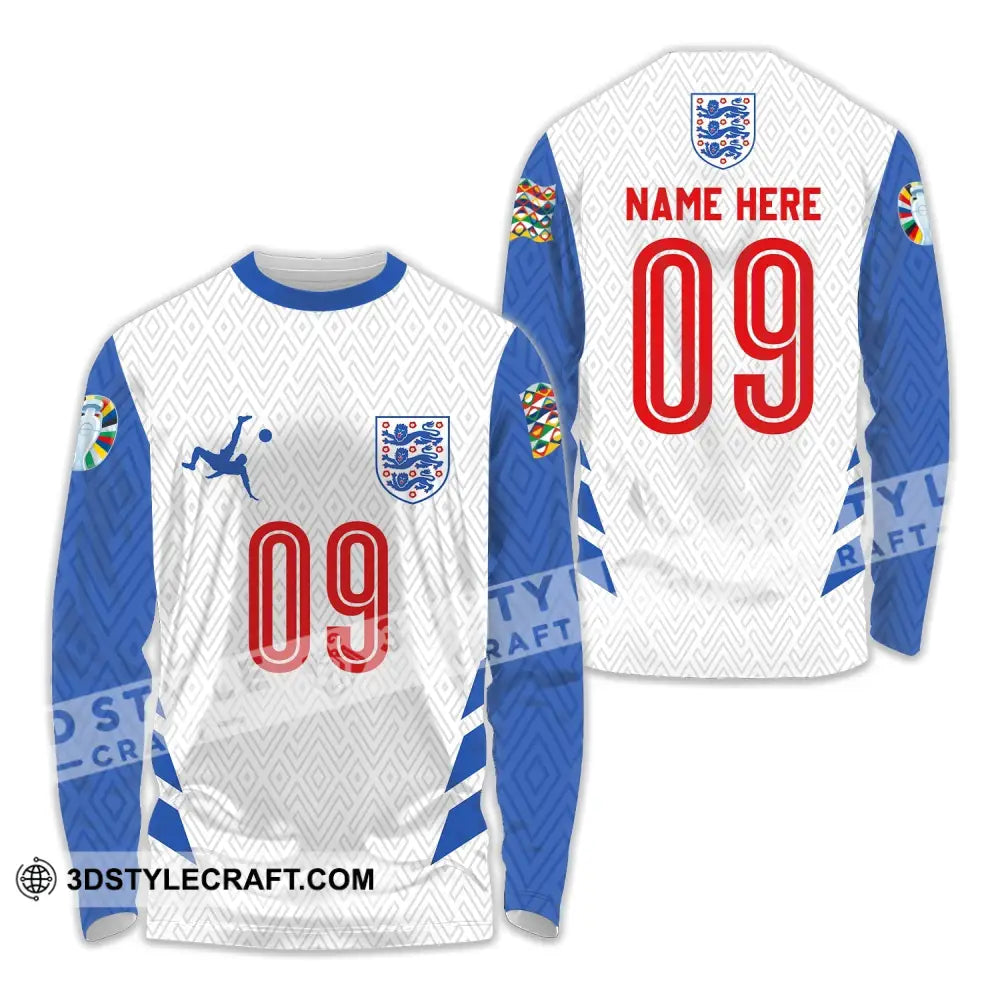 Unisex Shirt - Custom Name And Number Euro 2024 Logo England Team Long Sleeve / S T-Shirt